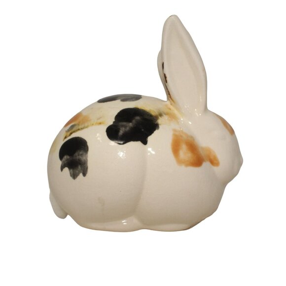 VTG Handmade Pottery Multicolored Rabbit Bunny Rolled Cotton Holder Bathroom - Picture 4 of 10